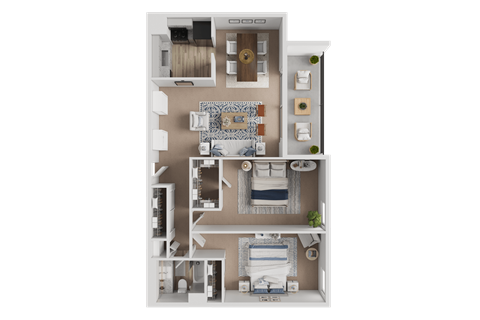 Floor plan for 2 beds, 1 bath, 934 sqft